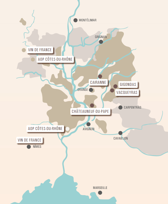 carte vinicole AOP Côtes-du-Rhône Méridionale