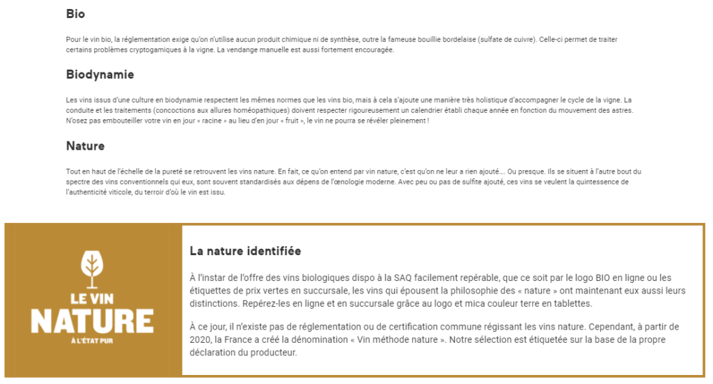 Définition des vins bio, bio-dynamie et nature à la SAQ