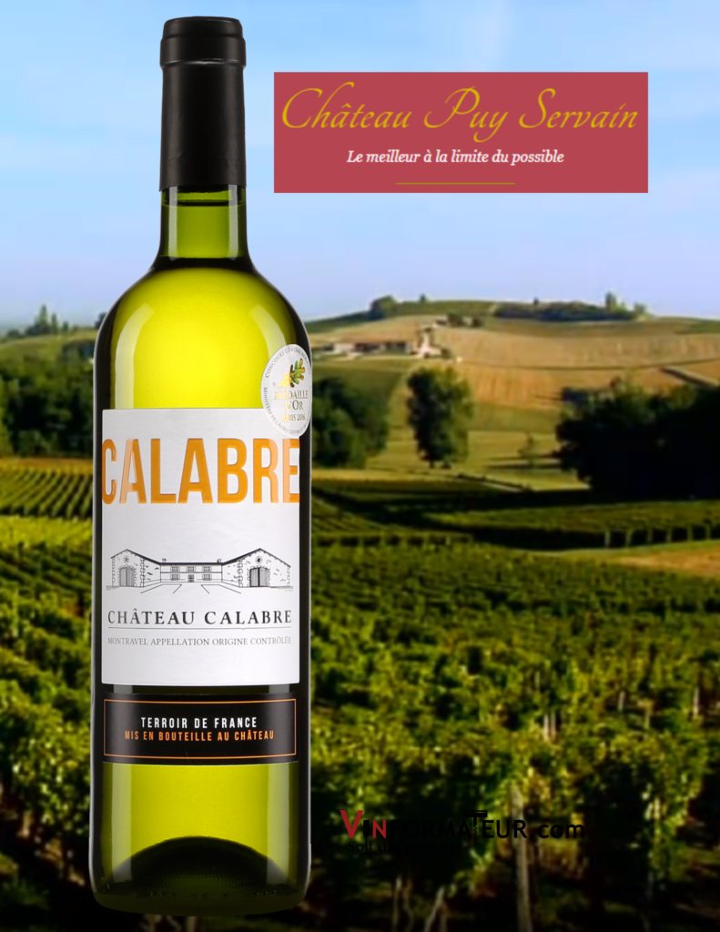 Bouteille de Château Calabre avec vignoble en background