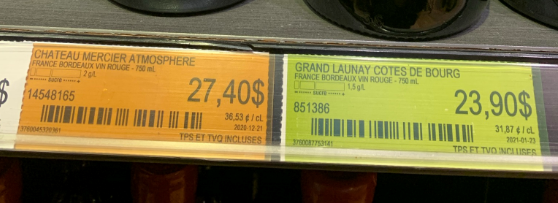 Étiquette de tablette SAQ