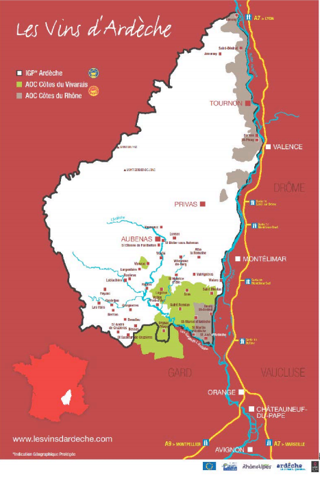Carte viticole des vins d'Ardèche