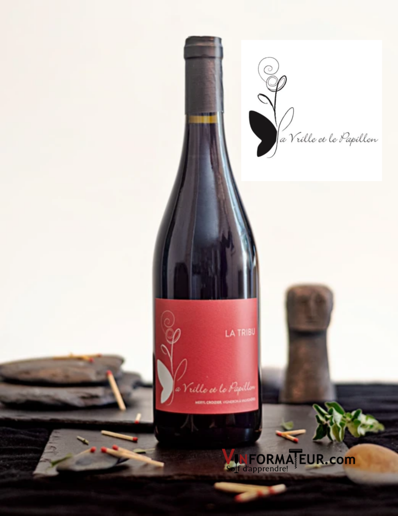 Bouteille de vin La Tribu, La Vrille et le Papillon, France, Ardèche, vin rouge bio et nature, non filtré, sans sulfites ajoutés