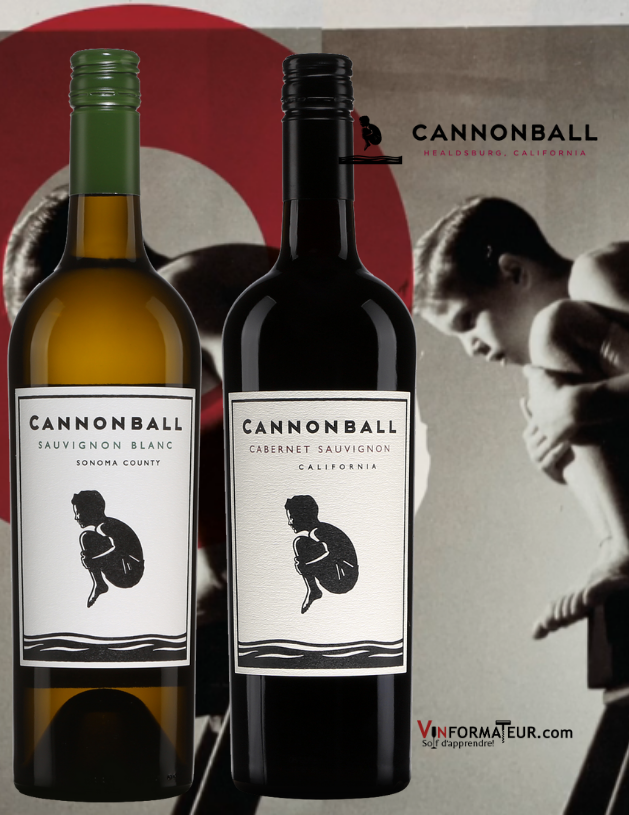 Bouteilles de Sauvignon blanc et Cabernet-Sauvignon Cannonball