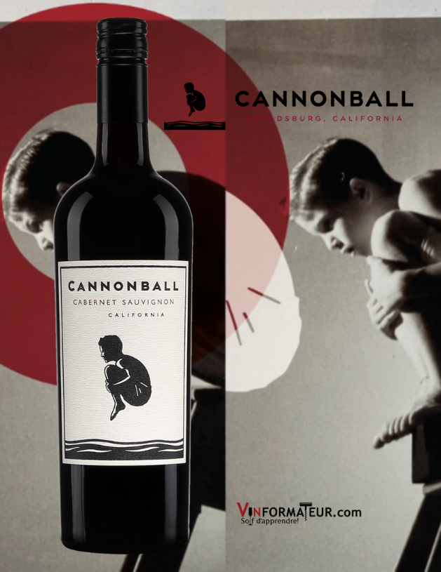 Bouteille de Cannonball, Cabernet-Sauvignon, Californie, Share a Splash Wine Co.,Vin de table, 2017 avec logo en arrière-plan