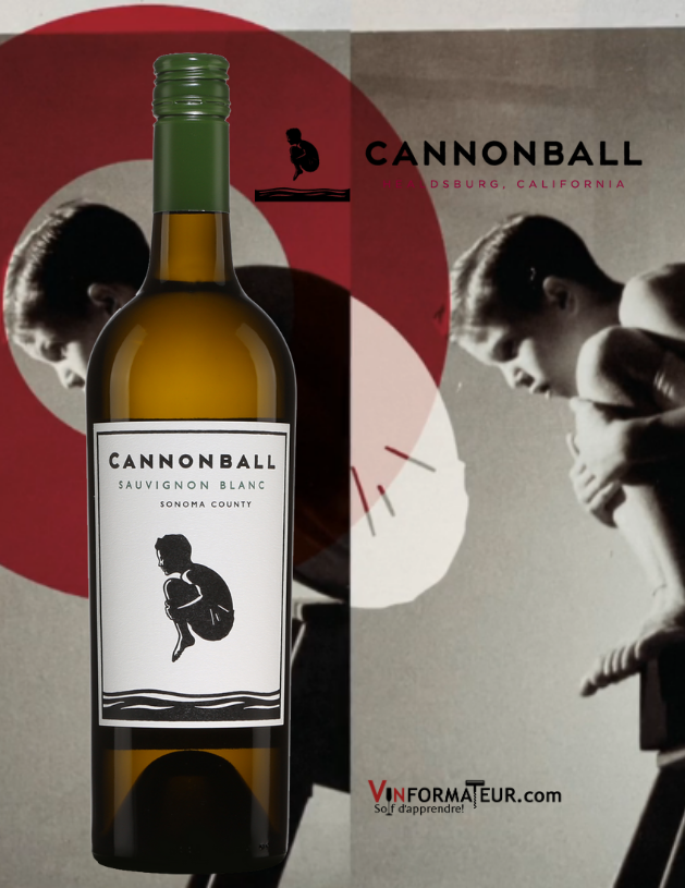 Bouteille Cannonball, Sauvignon blanc, Californie, Share a Splash Wine Co., Vin de table, 2018 avec logo en background