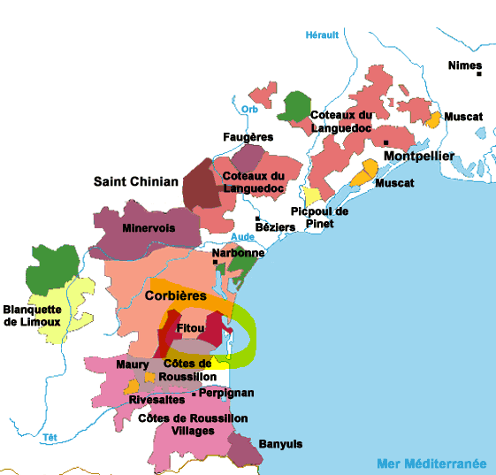 Carte viticole Languedoc-Roussillon