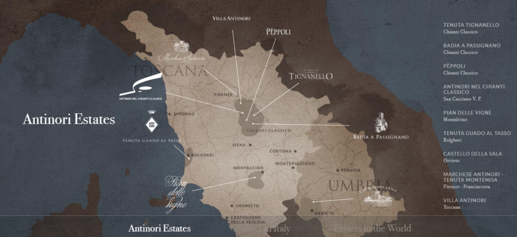 Carte des propriétés de Marchesi Antinori