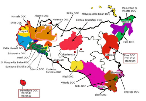 Carte viticole de la Sicile