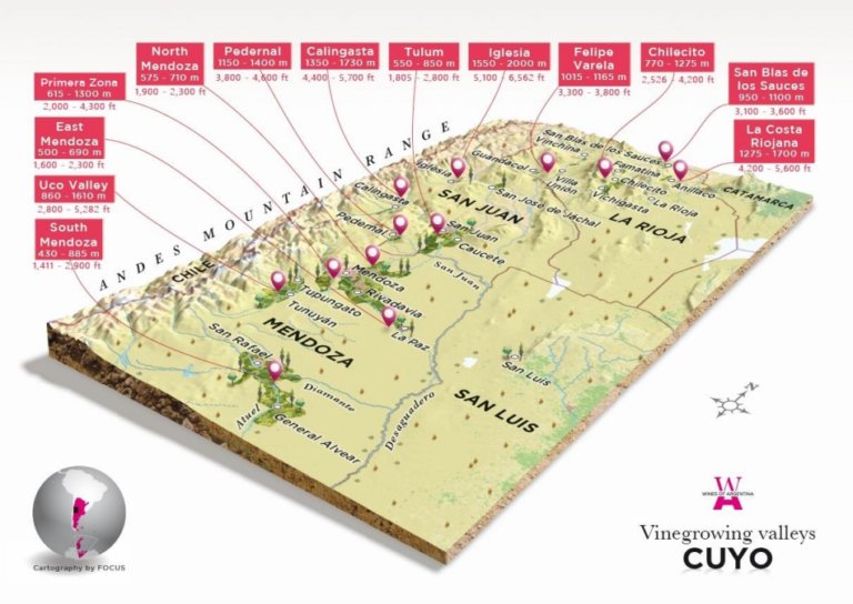 Carte viticole de la vallée de Cuyo en Argentine