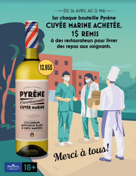 Disons merci aux soignants des hôpitaux et des centres de vaccination grâce à l’achat d’une bouteille de vin Pyrène, Cuvée Marine!