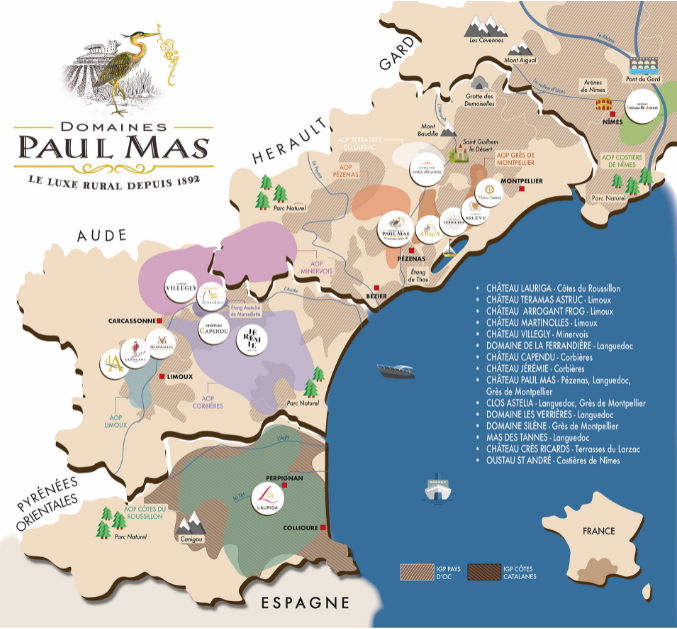 Carte viticole des Domaines Paul Mas