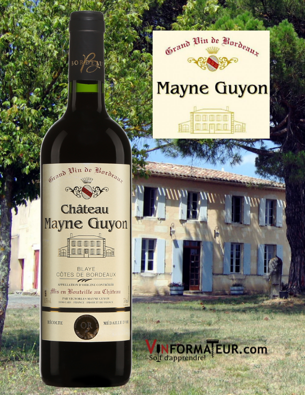 BOuteille de Château Mayne Guyon, Blaye, Côtes de Bordeaux, 2016 et vignobles