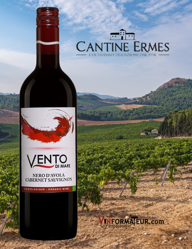 Vento di Mare, Nero d’Avola, Cabernet Sauvignon, Italie, Sicile, Cantine Ermes, vin rouge bio, 2019