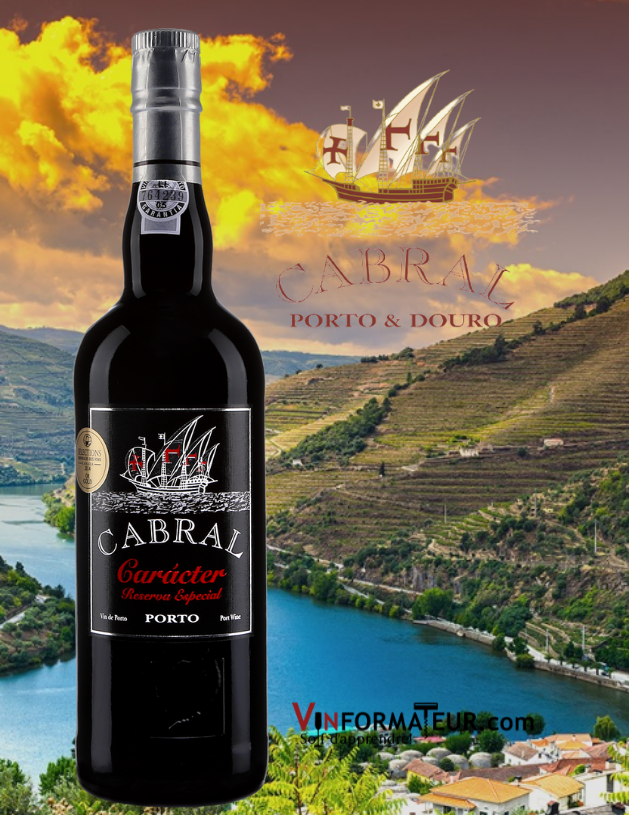 Bouteille de Cabral, Caracter, Reserva Especial, Portugal, Douro avec vignobles en arrière-plan