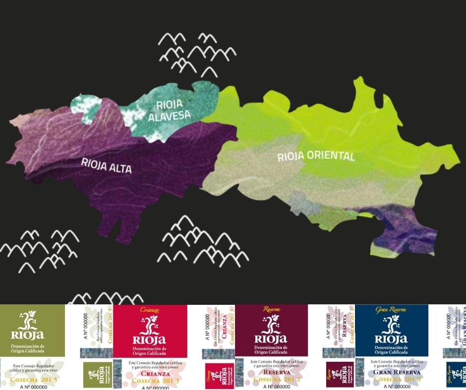 Carte viticole de la Rioja et catégories de vieillissement