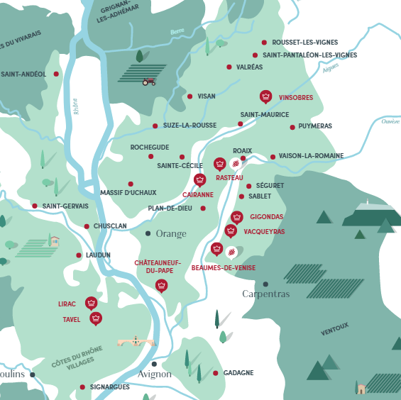 Carte viticole - Vallée du Rhône méridionale
