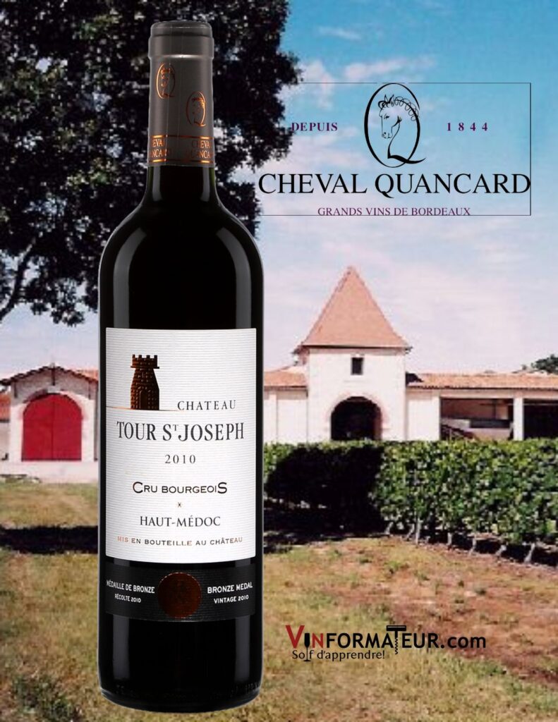 Bouteille de Château Tour Saint-Joseph, Cru Bourgeois, France, Bordeaux, Haut-Médoc, Cheval Quancard, 2015 et chai