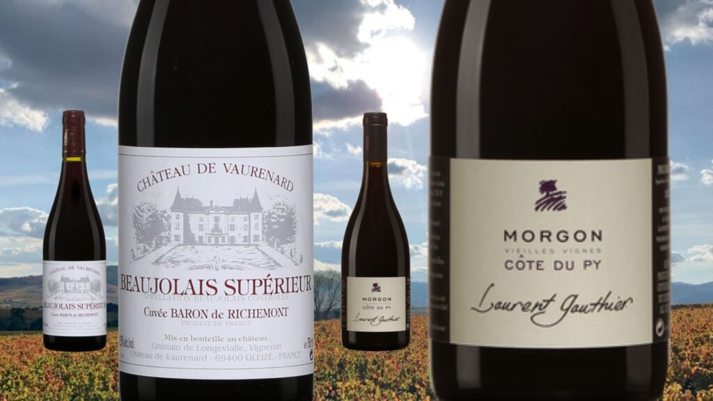 Bouteilles de Château de Vaurenard, Beaujolais Supérieur, Cuvée Baron de Richemont, vin rouge, 2013, Morgon, Côte du Py, Vieilles Vignes, Beaujolais, Laurent Gauthier, vin rouge, Terra Vitis, 2018