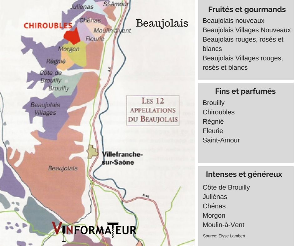 Carte viticole du Beaujolais (source: Elyse Lambert)