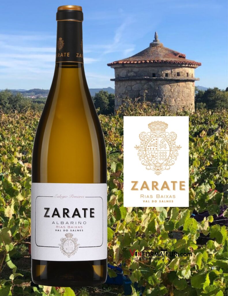 Bouteille de Albarino, Zarate, Eulogio Pomares, Espagne, Rias Baixas, vin blanc, 2020 et vignobles