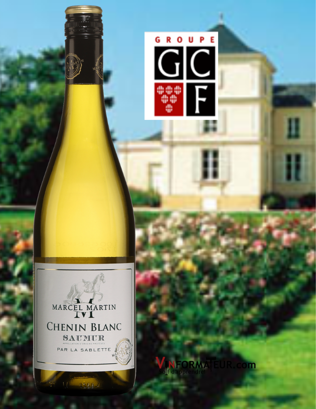 Bouteille de Chenin blanc, France, Val de Loire, Saumur, Marcel Martin, La Sablette, 2020 avec vignoble et chai
