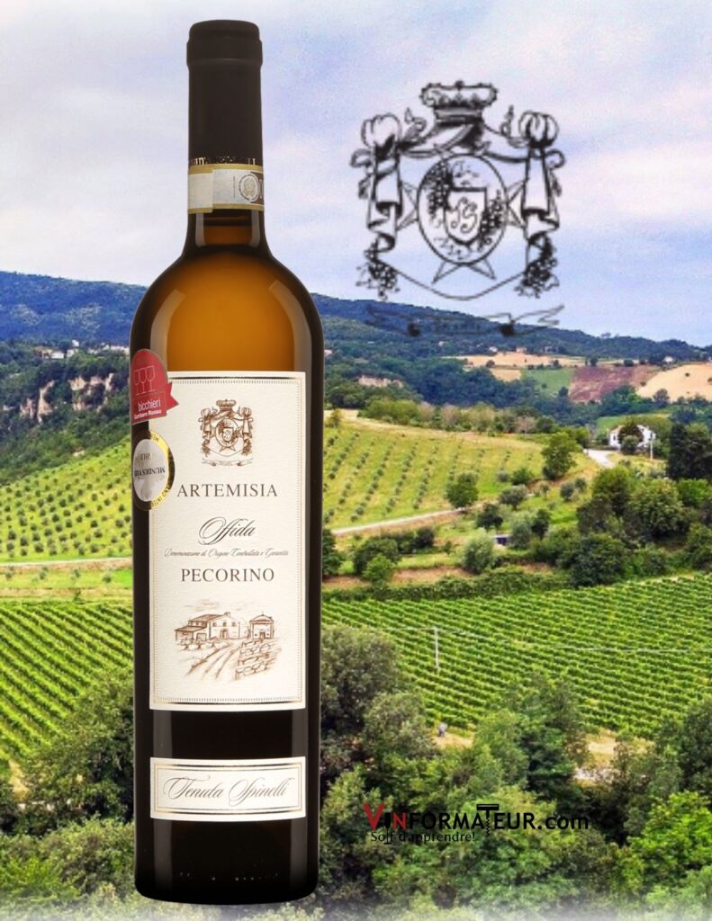 Bouteille de Artemisia, Offida, Pecorino, Tenuta Spinelli, Italie, Les Marches, 2019 et vignobles