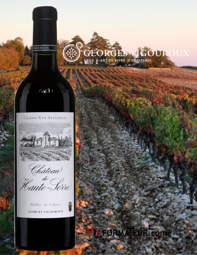 Bouteille de Château de Haute-Serre, France, Sud-Ouest, Cahors, 2018 avec vignobles
