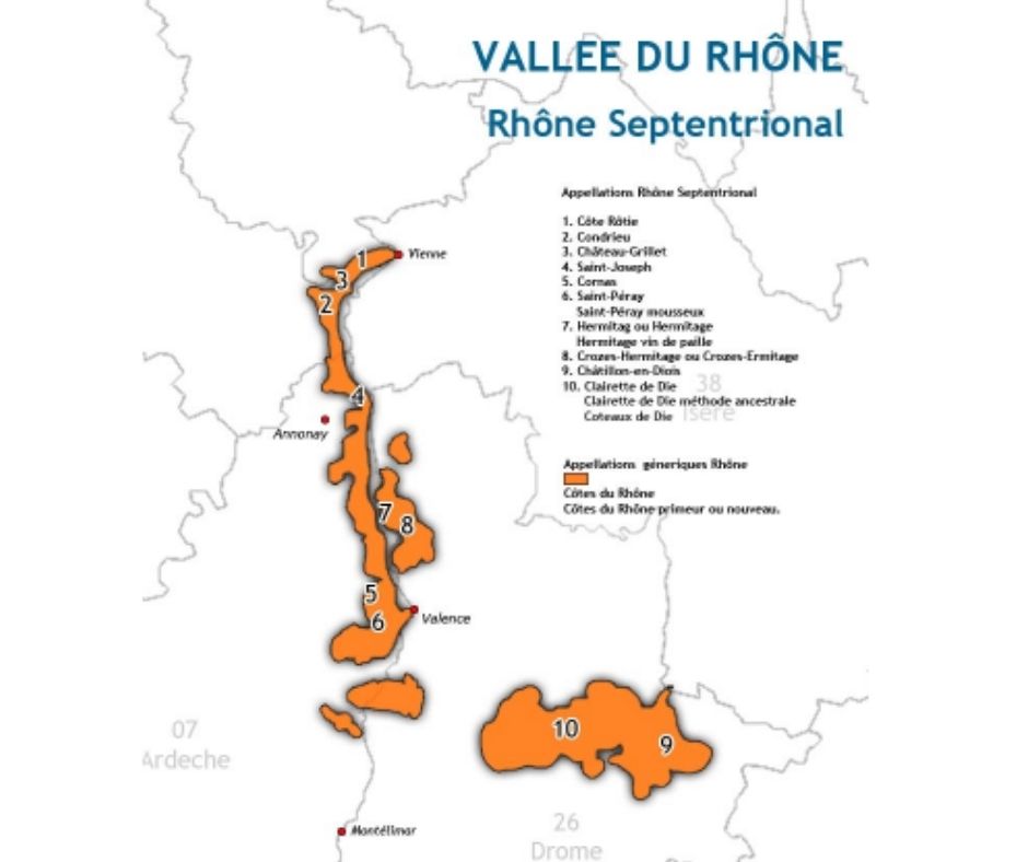 Carte viticole Vallée du Rhône septentrionale
