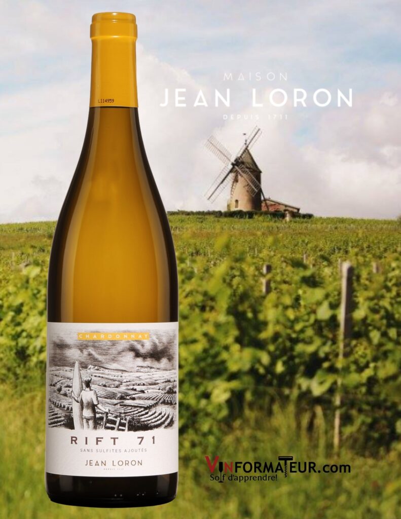 Bouteille de Rift 71, Chardonnay, Jean Loron, Mâcon-Villages, vin blanc sans soufre ajouté, 2020 et vignobles
