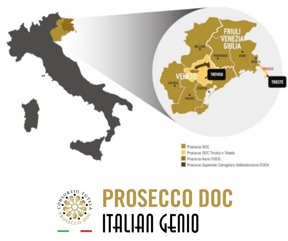 Carte viticole de l'appellation Prosecco DOC
