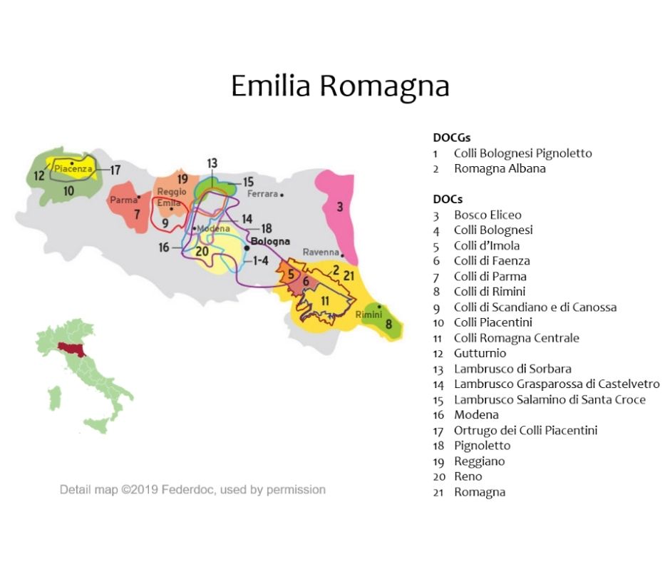Carte viticole d'Émilie Romagne