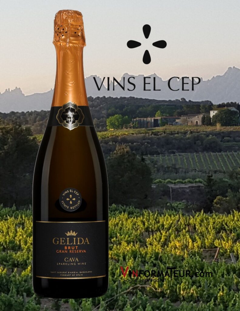 Bouteille de Gelida, Cava Brut, Gran Reserva, Espagne, vin mousseux bio, 2015 avec vignobles