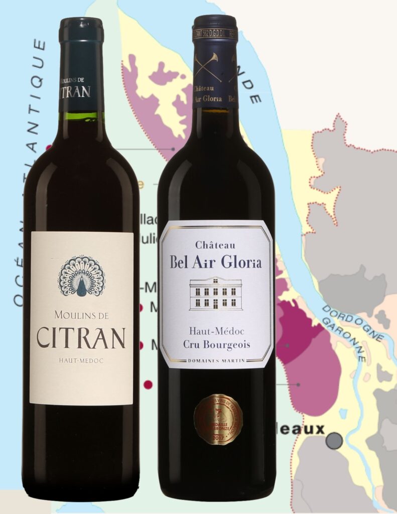 Bouteilles de Moulins de Citran, Haut-Médoc, 2015, Château Bel Air Gloria Cru Bourgeois Haut Médoc 2016