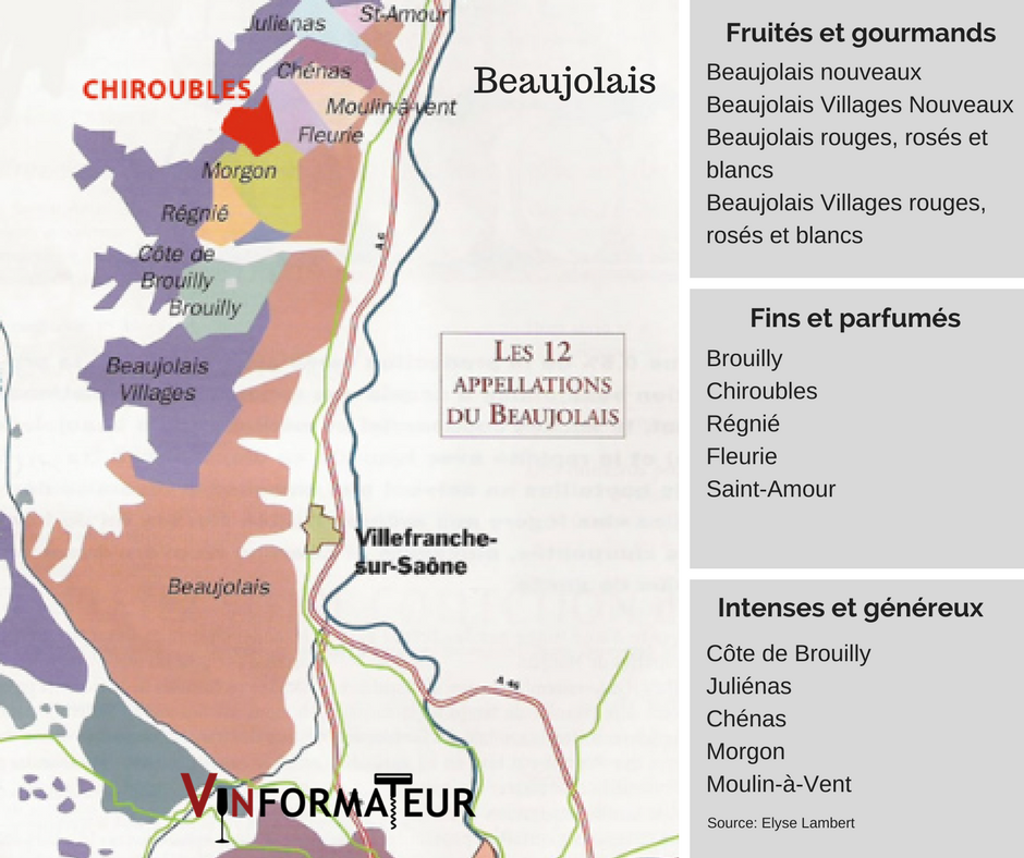 Carte viticole Beaujolais: source Elyse Lambert