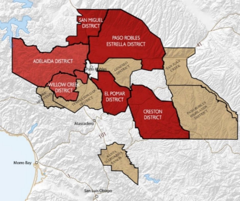Carte viticole Central Coast Paso Robles