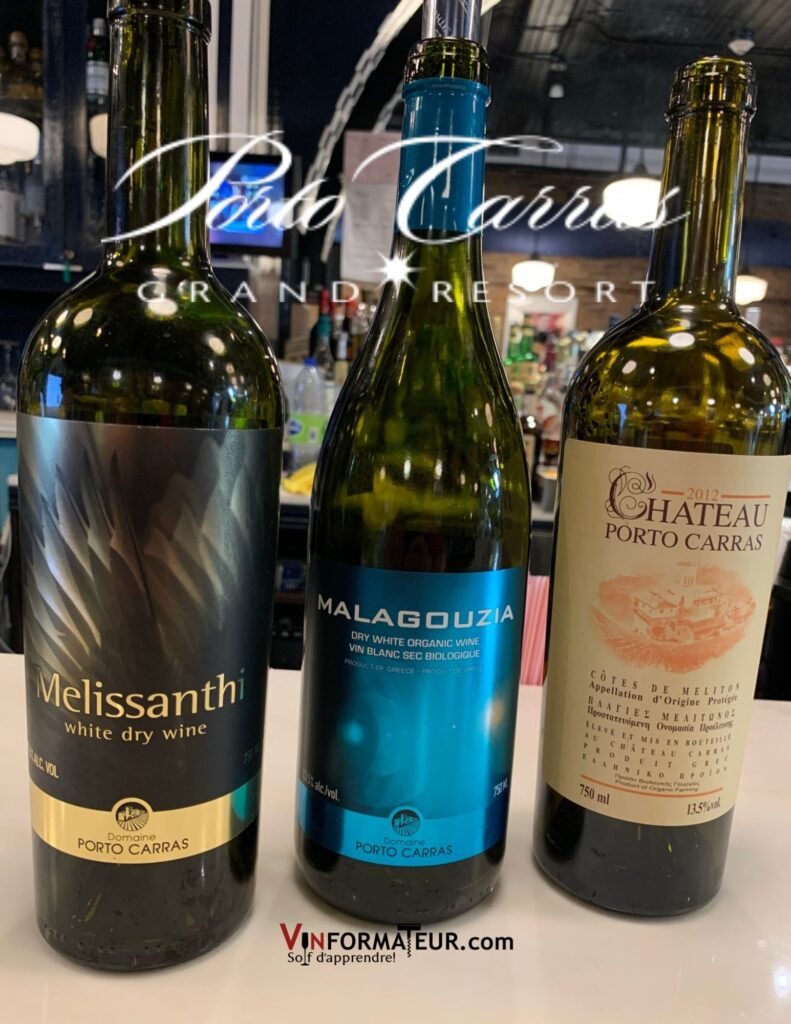 Bouteilles de Vins grecs bio du Domaine Porto Carras: Melissanthi, Malagouzia et Château Porto Carras