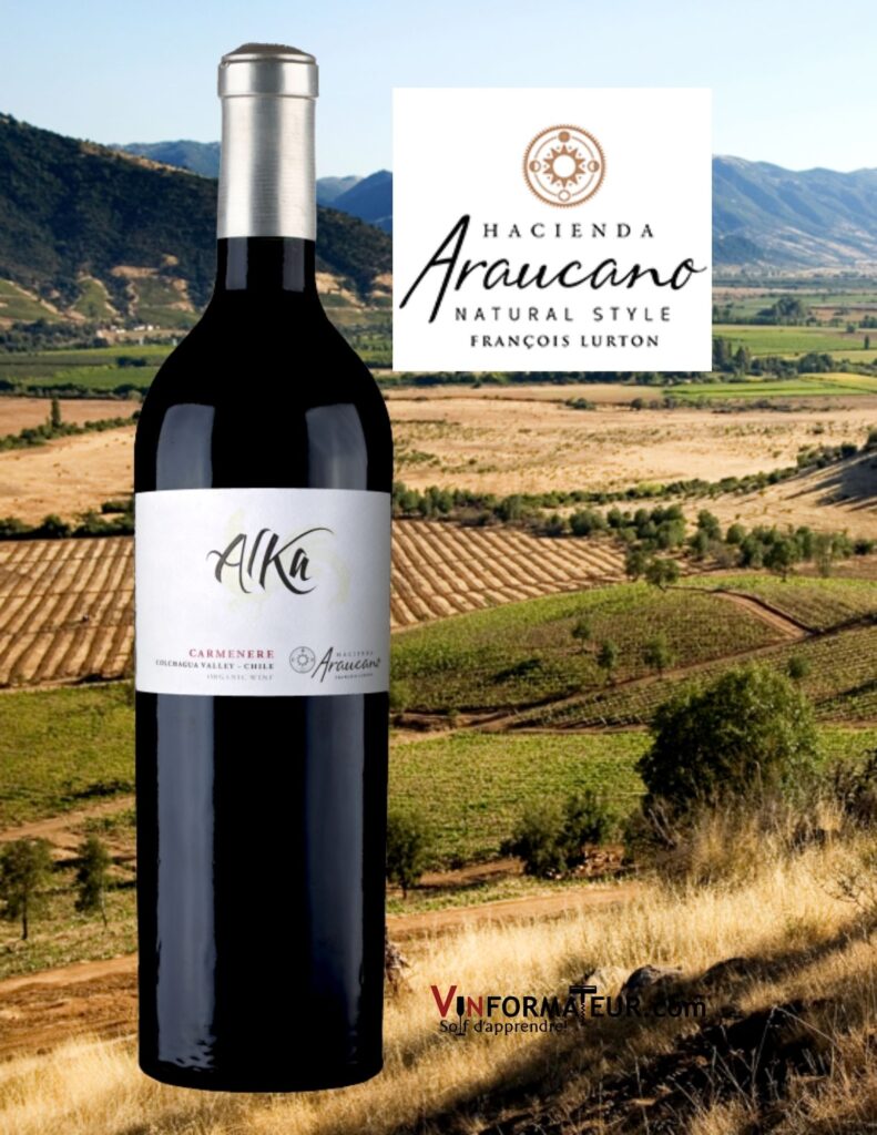 Bouteille de Alka, Carmenère, Chili, Vallée de Colchagua, Vallée de Lolol et Apalta