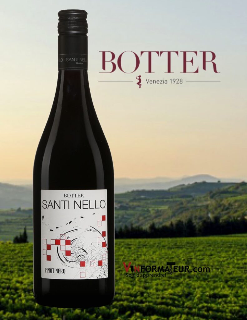 Bouteille de Santi Nello, Pinot Nero, Botter, Italie, Frioul-Vénétie Julienne, Trevenezie IGT, 2020