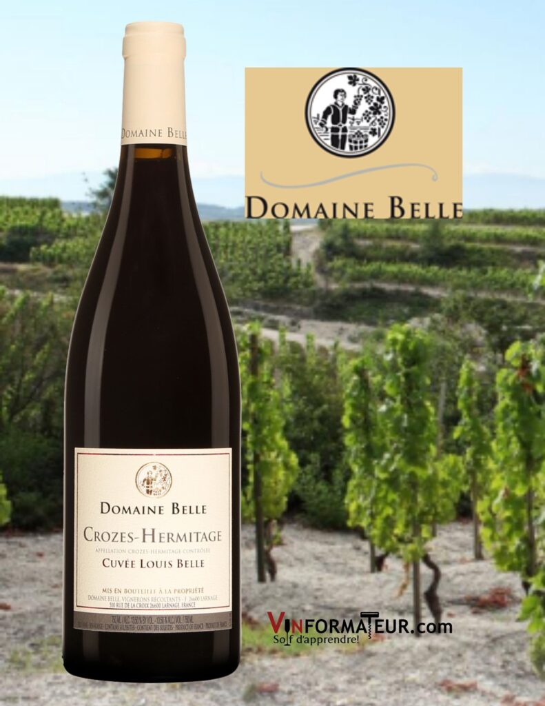 BOuteille de Domaine Belle, Cuvée Louis Belle, France, Côtes du Rhône Septentrional, Crozes-Hermitage, vin rouge bio, 2016