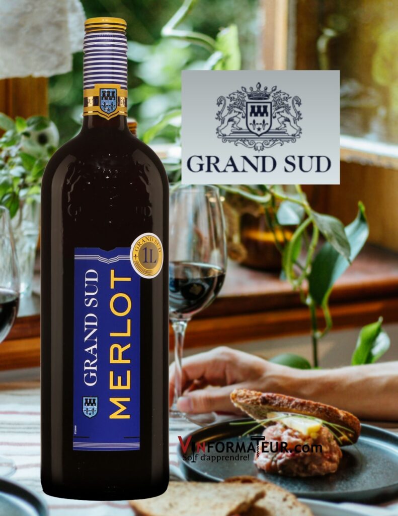 Bouteille de Grand Sud, Merlot, vin de France, Grands Chais de France, 2020