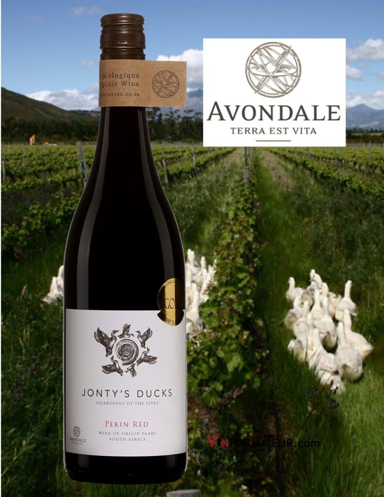 Bouteille de Avondale, Jonty’s Ducks, Pekin Red, Afrique du Sud, Western Cape, Simonsberg-Paarl, Avondale Trust, vin rouge bio, 2016
