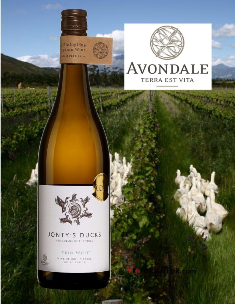 Bouteille de Avondale, Jonty’s Ducks, Pekin White, Afrique du Sud, Western Cape, Simonsberg-Paarl, Avondale Trust, vin blanc bio, 2018