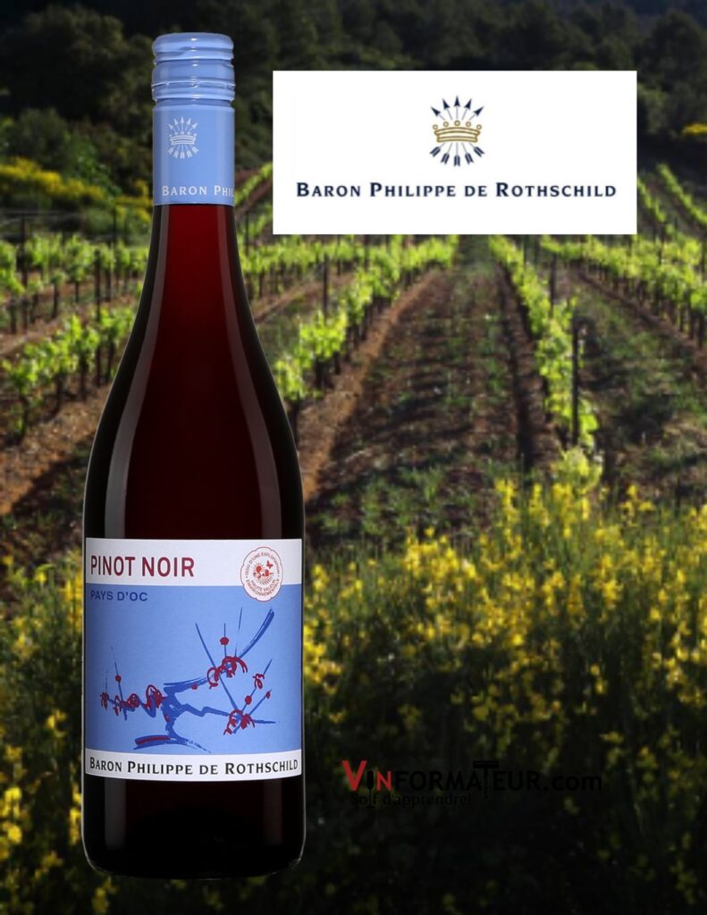 Bouteille de Pinot Noir, Baron Philippe de Rothschild, France, Pays d’Oc IGP, vin rouge, 2020