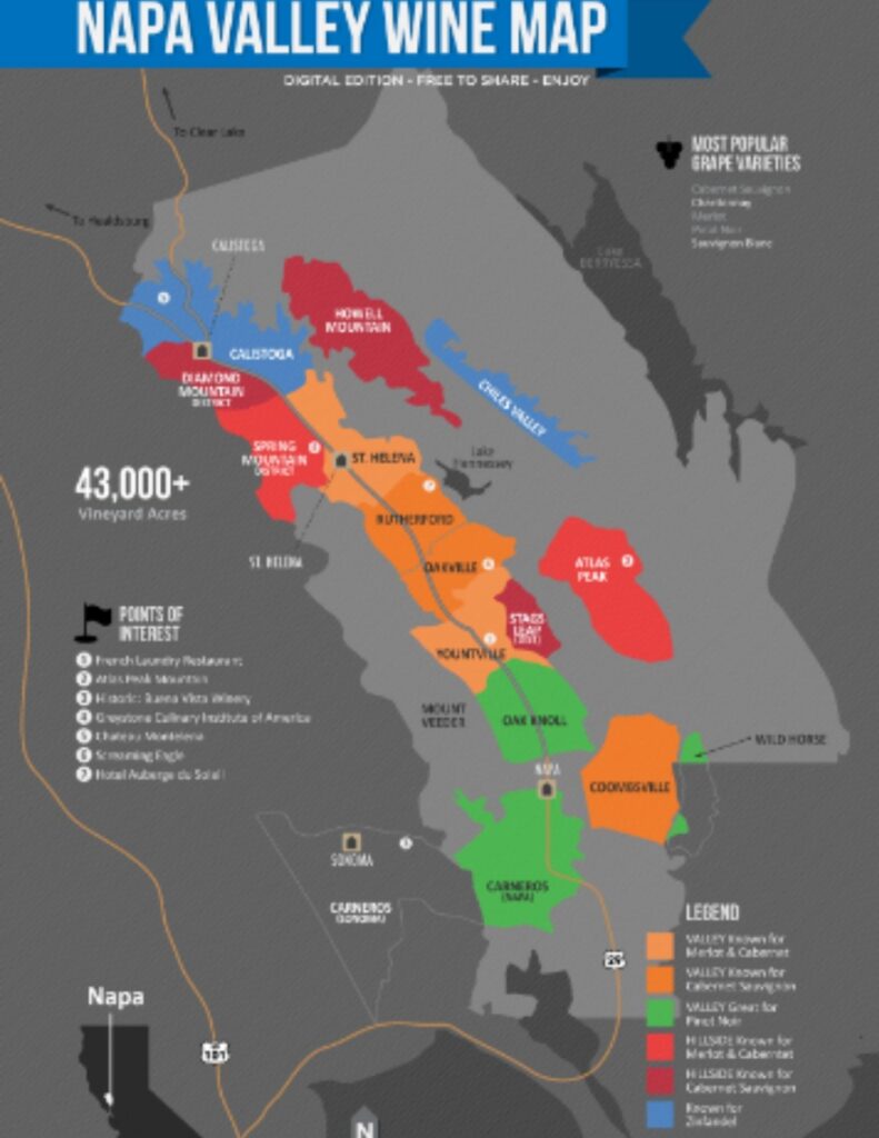Carte viticole Vallée de Napa