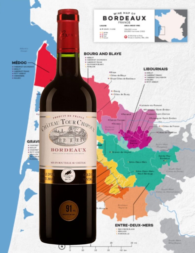 Bouteille de Château Tour Chapoux, Bordeaux, Vignoble Claude Comin, 2019