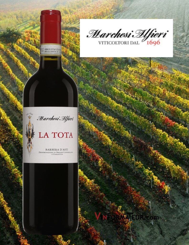 Bouteilld e La Tota, Italie, Piémont, Barbera d’Asti, Azienda Agricola Marchesi Alfieri, vin rouge, 2019