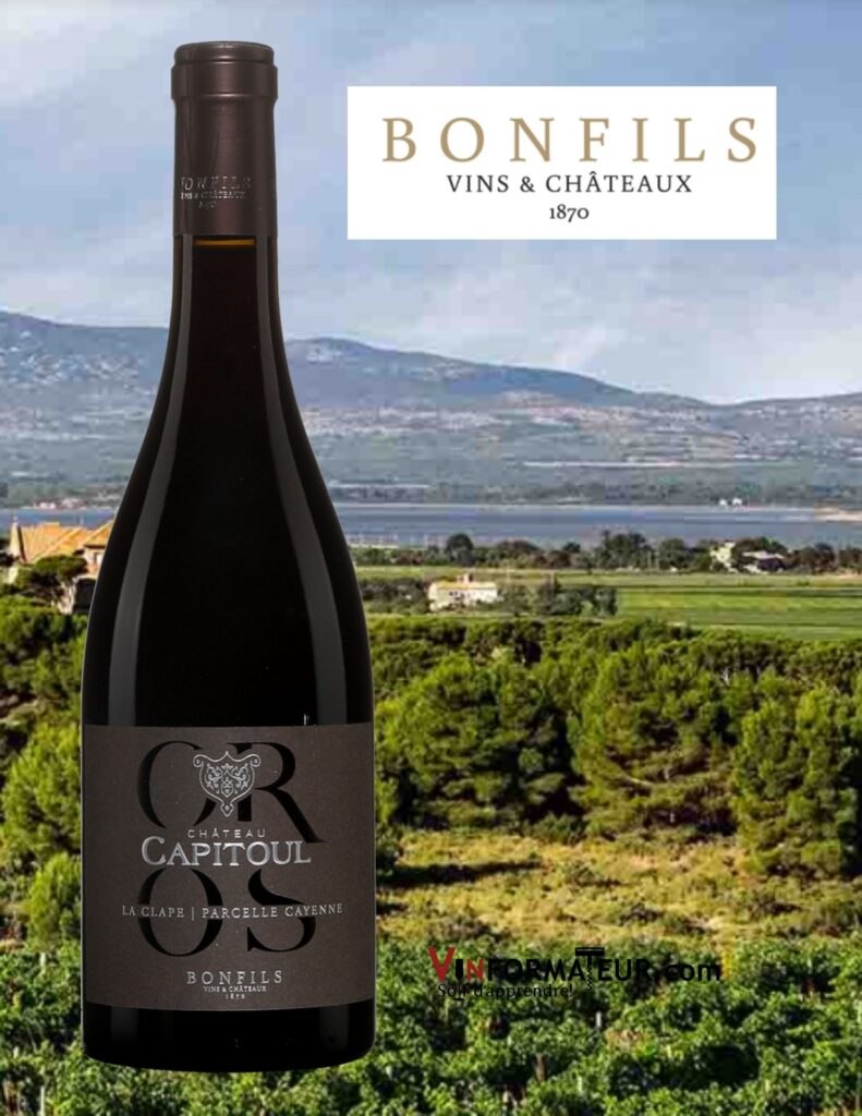 Bouteille de Château Capitoul, Oros, Parcelle Cayenne, France, La Clape, vin rouge, 2018