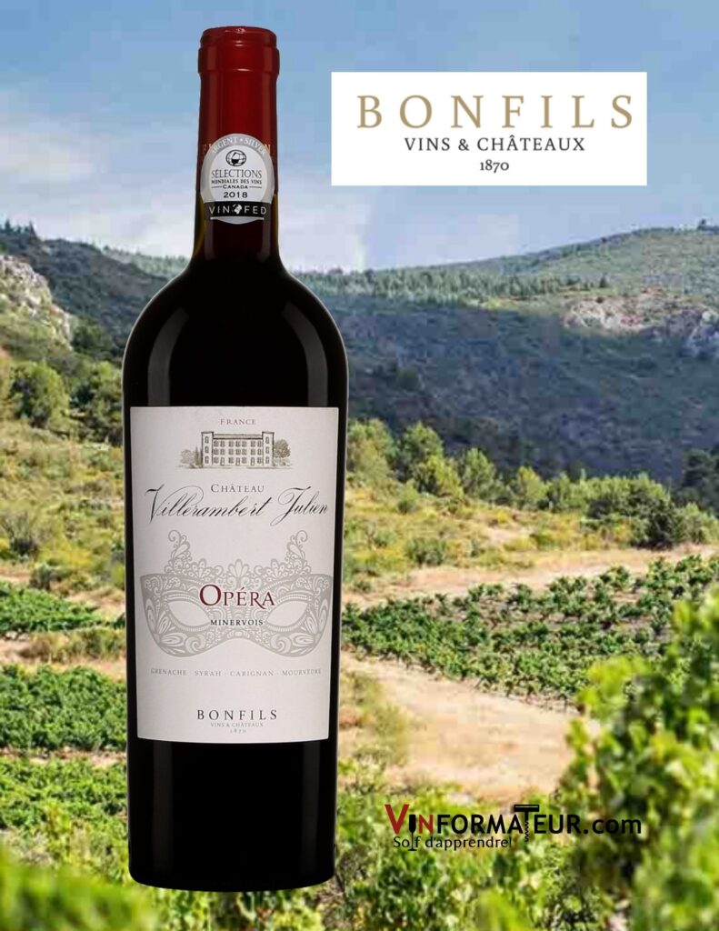Bouteille de Château Villerambert Julien, Opéra, France, Minervois, vin rouge, 2016