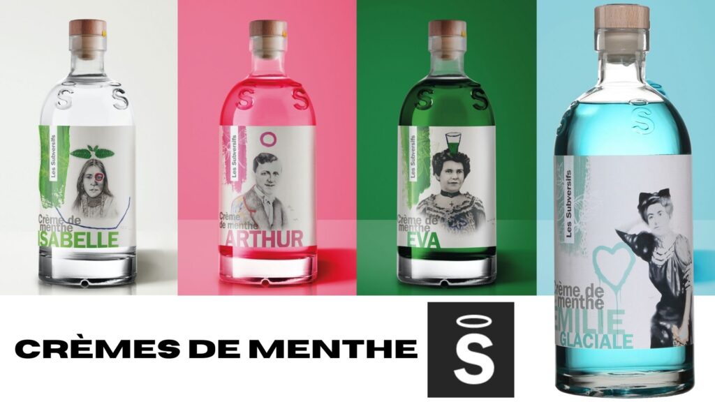 Quatre bouteilles de Crèmes de menthe Les Subversifs