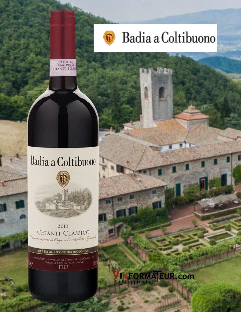 Bouteille de Badia a Coltibuono, Chianti Classico DOCG, Italie, vin rouge bio, 2018